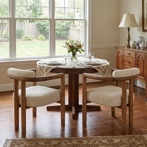 English Elm Set of 2 Mid-Century Arm Chairs with Linen Seat and Rubberwood Legs for Dining 25 L x 25.98 W x 29.92 H N762P446251D