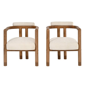 English Elm Set of 2 Mid-Century Arm Chairs with Linen Seat and Rubberwood Legs for Dining 25 L x 25.98 W x 29.92 H N762P446251D