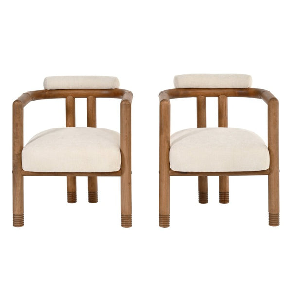 English Elm Set of 2 Mid-Century Arm Chairs with Linen Seat and Rubberwood Legs for Dining 25 L x 25.98 W x 29.92 H N762P446251D