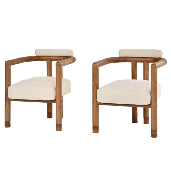 English Elm Set of 2 Mid-Century Arm Chairs with Linen Seat and Rubberwood Legs for Dining 25 L x 25.98 W x 29.92 H N762P446251D