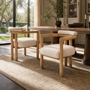 English Elm Modern Mid-Century Accent Chair Set of 2 Rubberwood Frame with Beige Fabric Seat N762P446251N