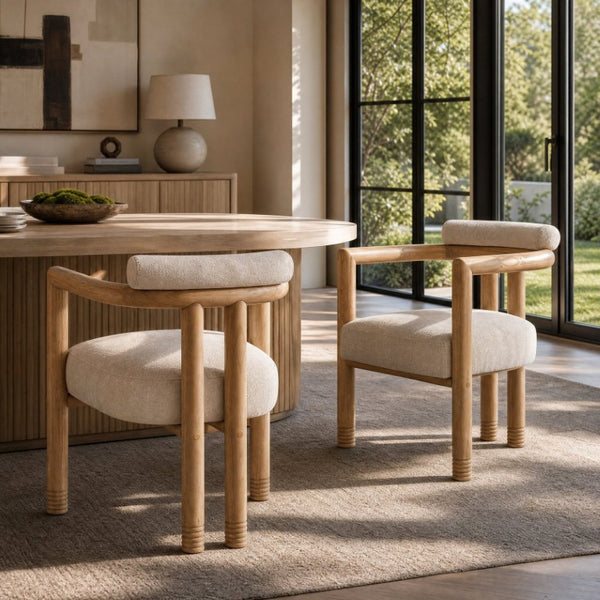 English Elm Modern Mid-Century Accent Chair Set of 2 Rubberwood Frame with Beige Fabric Seat N762P446251N
