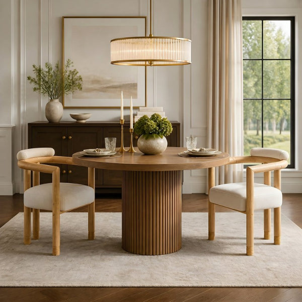 English Elm Modern Mid-Century Accent Chair Set of 2 Rubberwood Frame with Beige Fabric Seat N762P446251N