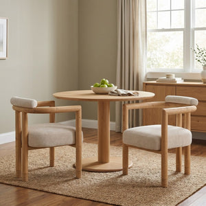 English Elm Modern Mid-Century Accent Chair Set of 2 Rubberwood Frame with Beige Fabric Seat N762P446251N