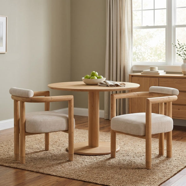 English Elm Modern Mid-Century Accent Chair Set of 2 Rubberwood Frame with Beige Fabric Seat N762P446251N