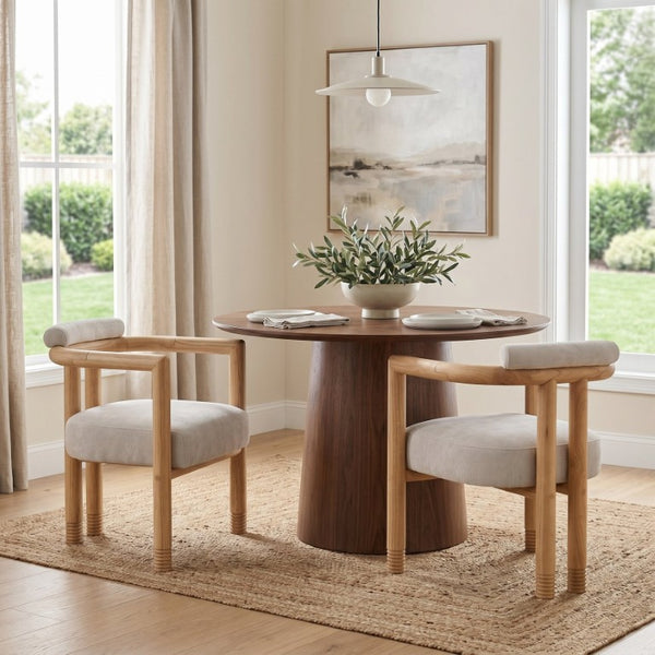 English Elm Modern Mid-Century Accent Chair Set of 2 Rubberwood Frame with Beige Fabric Seat N762P446251N