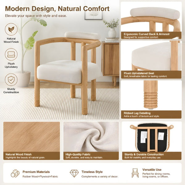 English Elm Modern Mid-Century Accent Chair Set of 2 Rubberwood Frame with Beige Fabric Seat N762P446251N