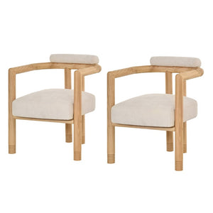 English Elm Modern Mid-Century Accent Chair Set of 2 Rubberwood Frame with Beige Fabric Seat N762P446251N