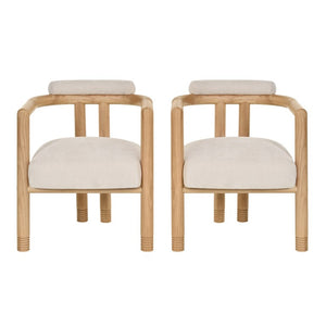 English Elm Modern Mid-Century Accent Chair Set of 2 Rubberwood Frame with Beige Fabric Seat N762P446251N
