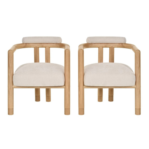English Elm Modern Mid-Century Accent Chair Set of 2 Rubberwood Frame with Beige Fabric Seat N762P446251N