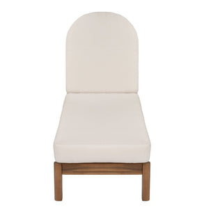 English Elm Outdoor Acacia Wood Dining Chairs Slatted Backrest Teak Finish Resort Style Patio Set Chaise Lounge Single Teak + Beige N762P446646A