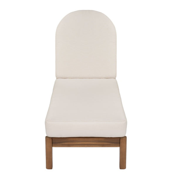 English Elm Outdoor Acacia Wood Dining Chairs Slatted Backrest Teak Finish Resort Style Patio Set Chaise Lounge Single Teak + Beige N762P446646A