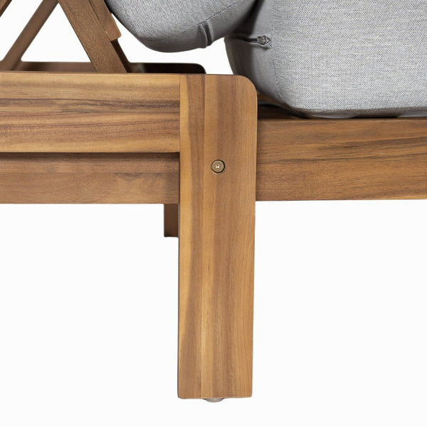 English Elm Outdoor Acacia Wood Dining Chairs Slatted Backrest Teak Finish Resort Style Patio Set Chaise Lounge Single Light Gray + Teak N762P446646E