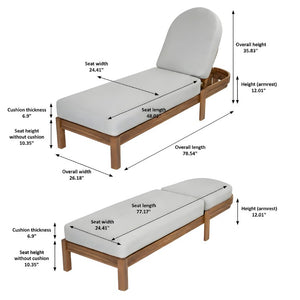 English Elm Outdoor Acacia Wood Dining Chairs Slatted Backrest Teak Finish Resort Style Patio Set Chaise Lounge Single Light Gray + Teak N762P446646E