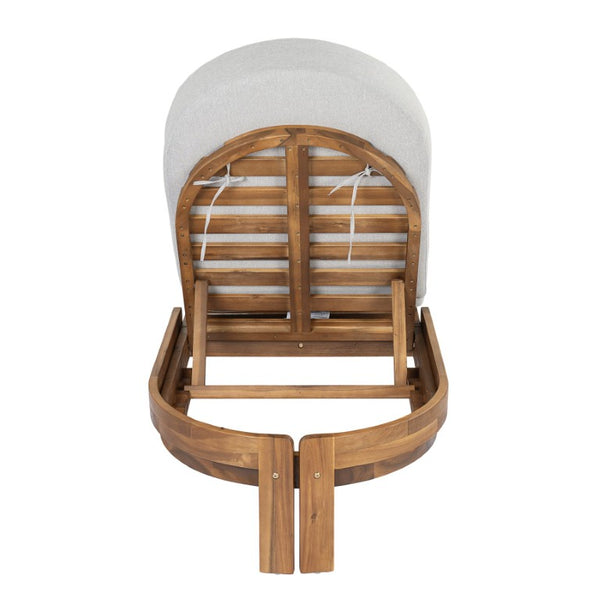 English Elm Outdoor Acacia Wood Dining Chairs Slatted Backrest Teak Finish Resort Style Patio Set Chaise Lounge Single Light Gray + Teak N762P446646E