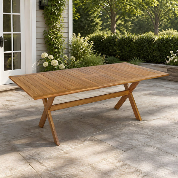 English Elm 60"-76" Acacia Wood Outdoor Extendable Dining Table Teak Finish Seats 4 to 6 N762P455523D