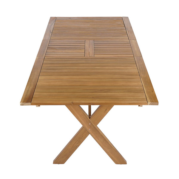 English Elm 60"-76" Acacia Wood Outdoor Extendable Dining Table Teak Finish Seats 4 to 6 N762P455523D