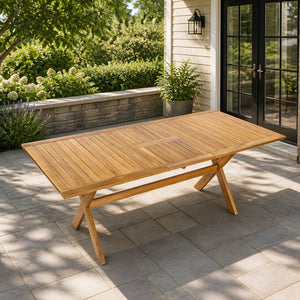 English Elm 60"-76" Acacia Wood Outdoor Extendable Dining Table Teak Finish Seats 4 to 6 N762P455523D