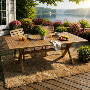 English Elm 60"-76" Acacia Wood Outdoor Extendable Dining Table Teak Finish Seats 4 to 6 N762P455523D