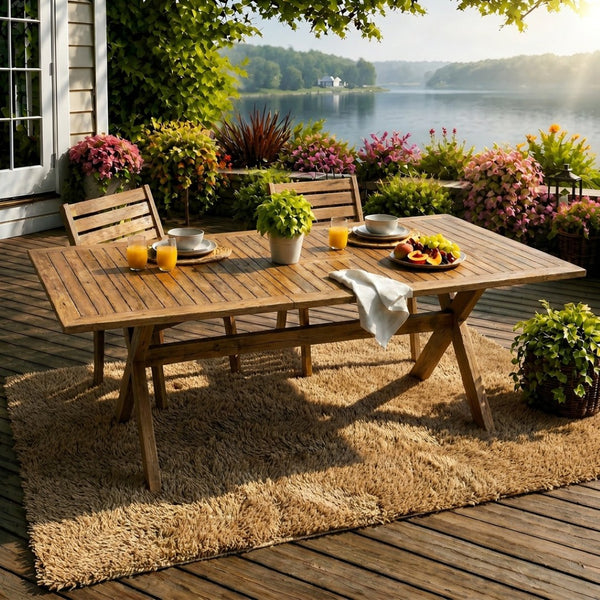 English Elm 60"-76" Acacia Wood Outdoor Extendable Dining Table Teak Finish Seats 4 to 6 N762P455523D