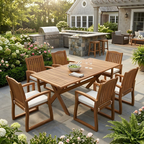 English Elm 7 Piece Solid Acacia Outdoor Dining Set Extendable Teak Table Six Armchairs N762P455523D_57217.00ACA6