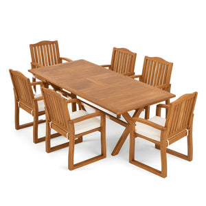 English Elm 7 Piece Solid Acacia Outdoor Dining Set Extendable Teak Table Six Armchairs N762P455523D_57217.00ACA6
