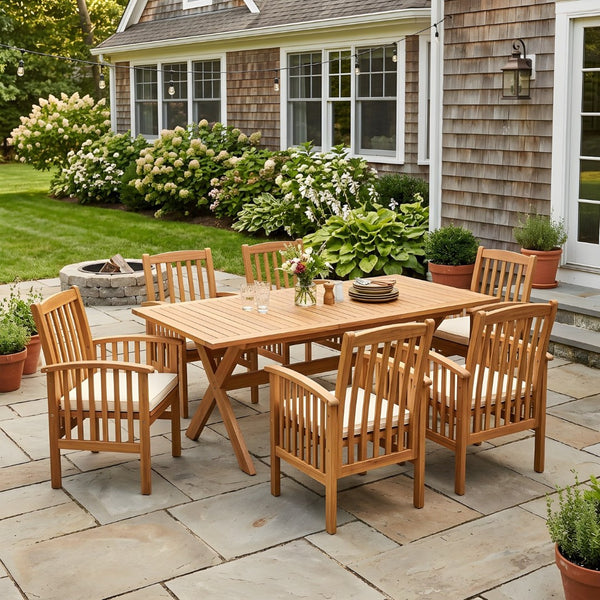 English Elm 7 Piece Solid Acacia Wood Outdoor Dining Set Extendable Table Six Cushioned Chairs N762P455523D_61720.006