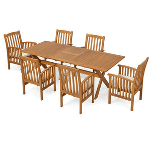 English Elm 7 Piece Solid Acacia Wood Outdoor Dining Set Extendable Table Six Cushioned Chairs N762P455523D_61720.006