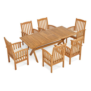 English Elm 7 Piece Solid Acacia Wood Outdoor Dining Set Extendable Table Six Cushioned Chairs N762P455523D_61720.006