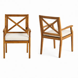 English Elm 7 Piece Solid Acacia Extendable Outdoor Dining Set with Teak Finish and Cushioned Chairs Cream N762P455523D_N762P251938A6