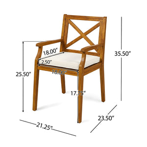 English Elm 7 Piece Solid Acacia Extendable Outdoor Dining Set with Teak Finish and Cushioned Chairs Cream N762P455523D_N762P251938A6