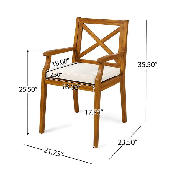 English Elm 7 Piece Solid Acacia Extendable Outdoor Dining Set with Teak Finish and Cushioned Chairs Cream N762P455523D_N762P251938A6