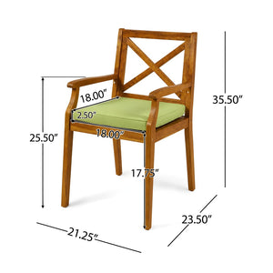 English Elm 7 Piece Solid Acacia Extendable Outdoor Dining Set with Teak Finish and Cushioned Chairs Green N762P455523D_N762P251938F6
