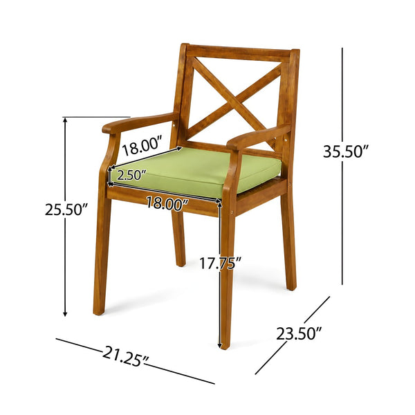 English Elm 7 Piece Solid Acacia Extendable Outdoor Dining Set with Teak Finish and Cushioned Chairs Green N762P455523D_N762P251938F6