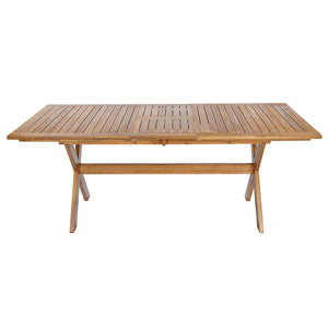 English Elm 7 Piece Solid Acacia Wood Outdoor Dining Set Extendable Teak Finish Slatted N762P455523D_N762P251941A6