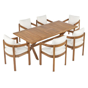 English Elm 7 Piece Solid Acacia Outdoor Dining Set Extendable Teak Table Six Cushioned Chairs N762P455523D_N762P380633A6