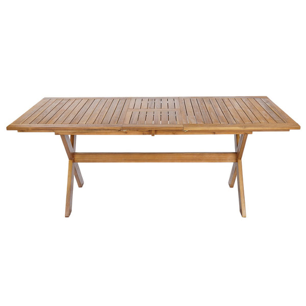 English Elm 7 Piece Solid Acacia Extendable Outdoor Dining Set with Spindle Back Chairs Teak Finish N762P455523D_N762P389932A6