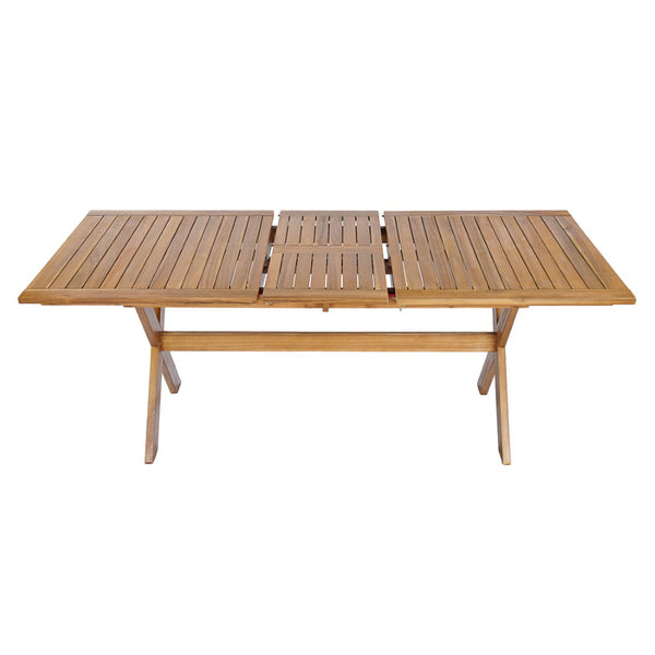 English Elm 7 Piece Solid Acacia Extendable Outdoor Dining Set with Spindle Back Chairs Teak Finish N762P455523D_N762P389932A6