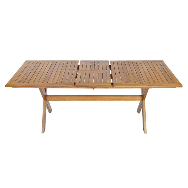 English Elm 7 Piece Solid Acacia Outdoor Dining Set with Extendable Table and Wicker Chairs Cream, Natural, Teak N762P455523D_N762P403831T6