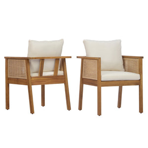 English Elm 7 Piece Solid Acacia Outdoor Dining Set with Extendable Table and Wicker Chairs Cream, Natural, Teak N762P455523D_N762P403831T6