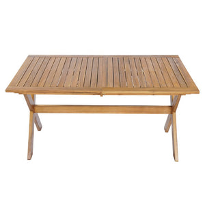 English Elm 7 Piece Solid Acacia Outdoor Dining Set with Extendable Table and Wicker Chairs Cream, Natural, Teak N762P455523D_N762P403831T6
