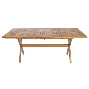 English Elm 7 Piece Solid Acacia Outdoor Dining Set with Extendable Table and Wicker Chairs Cream, Natural, Teak N762P455523D_N762P403831T6
