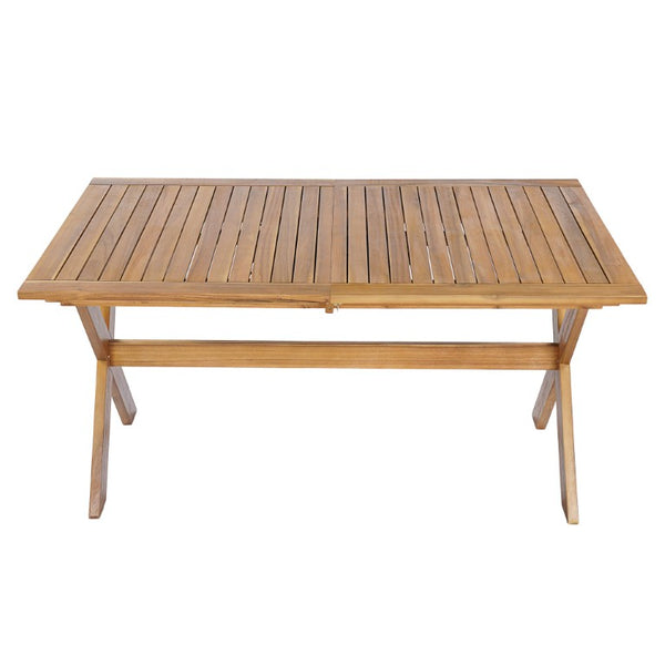 English Elm 7 Piece Solid Acacia Outdoor Dining Set Extendable Teak Table with Six Cushioned Chairs N762P455523D_N762P455540D6
