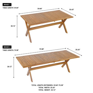 English Elm 7 Piece Solid Acacia Outdoor Dining Set Extendable Teak Table with Six Cushioned Chairs N762P455523D_N762P455540D6