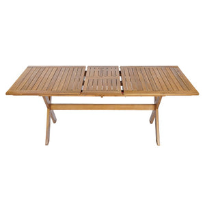 English Elm 7 Piece Solid Acacia Outdoor Dining Set Extendable Teak Table with Six Cushioned Chairs N762P455523D_N762P455540D6