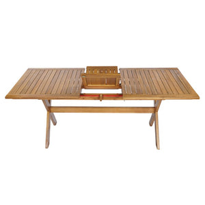 English Elm 7 Piece Solid Acacia Wood Outdoor Dining Set with Extendable Table and Cushioned Chairs N762P455523D_N762P455581D6