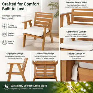 English Elm 7 Piece Solid Acacia Wood Outdoor Dining Set with Extendable Table and Cushioned Chairs N762P455523D_N762P455581D6