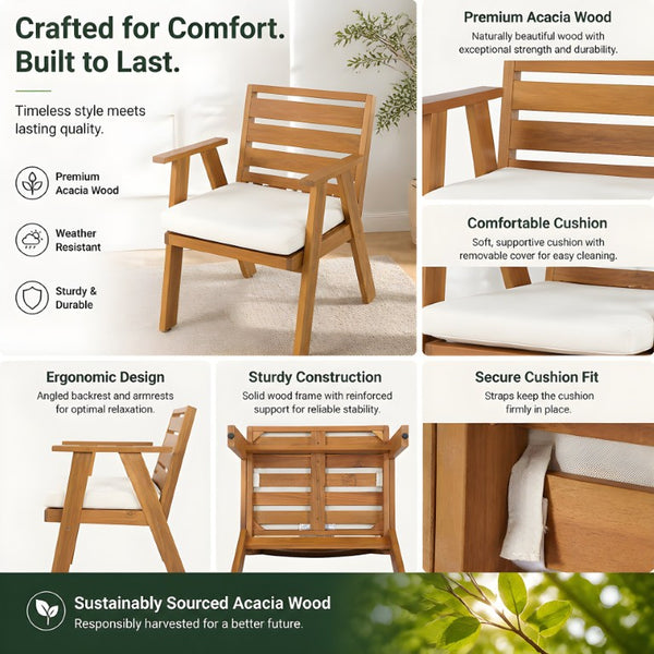 English Elm 7 Piece Solid Acacia Wood Outdoor Dining Set with Extendable Table and Cushioned Chairs N762P455523D_N762P455581D6
