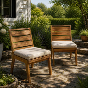 English Elm Outdoor Acacia Wood Dining Chairs Slatted Backrest Teak Finish Resort Style Patio Set Dining Chair Set of 2 Teak + Beige N762P455540D