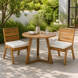 English Elm Outdoor Acacia Wood Dining Chairs Slatted Backrest Teak Finish Resort Style Patio Set Dining Chair Set of 2 Teak + Beige N762P455540D